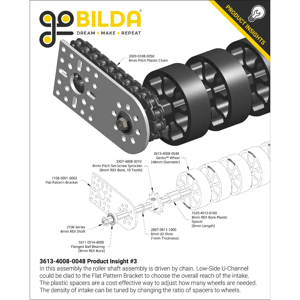 ServoCity 3613 Series Gecko Wheel (8mm REX Bore, 48mm Diameter