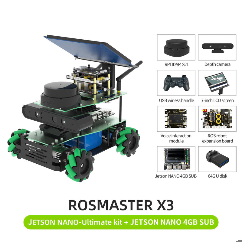 Yahboom ROSMASTER X3 ROS2 Robot with Mecanum Wheel for Jetson Nano 4GB SUB Support SLAM Mapping/ Navigation/ Python Car Project Research(Ultimate Kit）