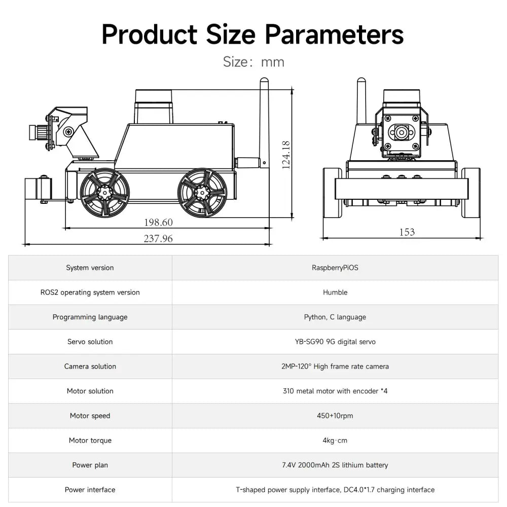 Yahboom Raspberry Pi 5 AI Visual ROS2 Robot Car Kit 2DOF Lidar
