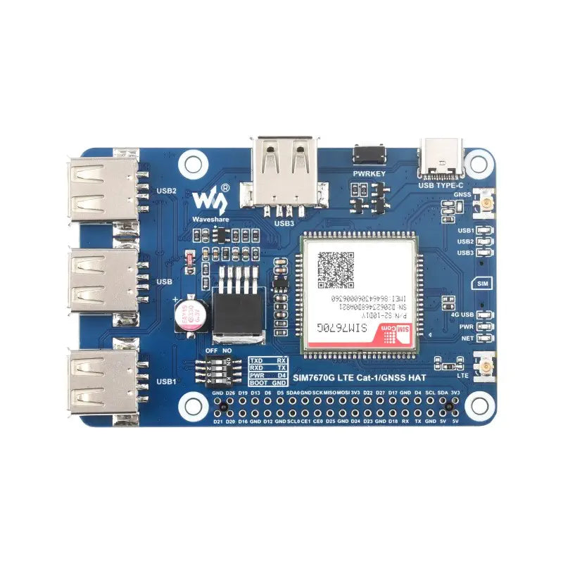 Waveshare SIM7670G Global Multi-Band LTE 4G Cat-1/GNSS HAT for