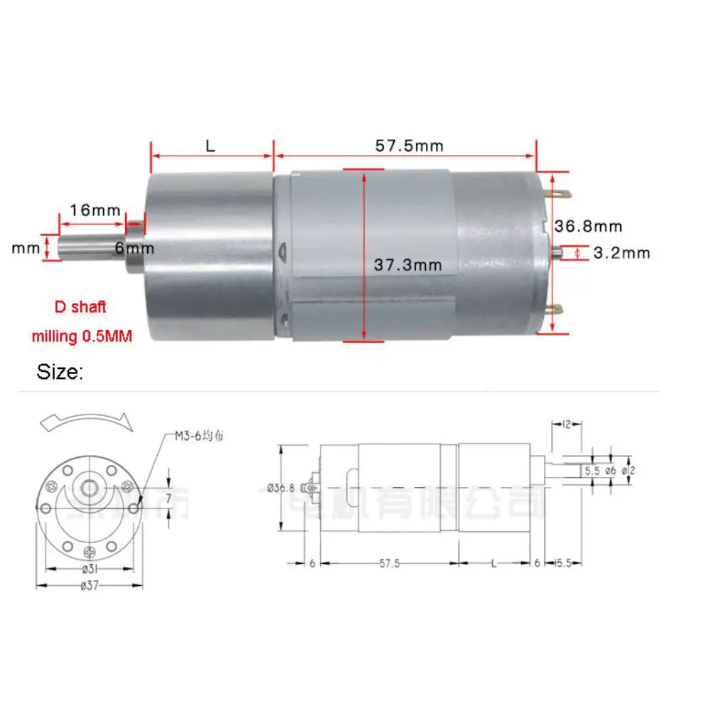 37D 12V 319RPM Electronic Brushed Gear Motor