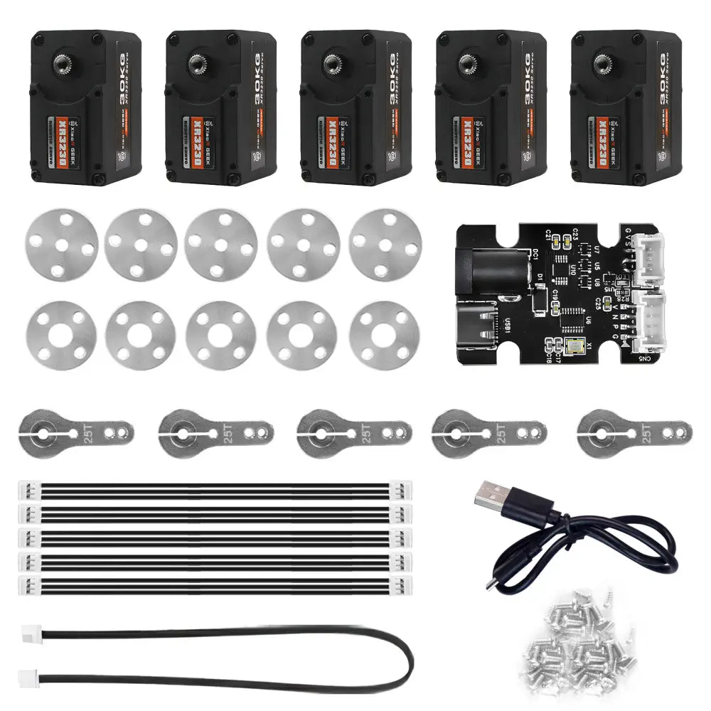 5PCS Serial Bus Servo with Metal Gear, 360° Rotation, Programmable for Robot Arm, Biped Robot, DIY Robotics Projects, TTL/UART Control, 30KG High Torque, Smart Servo with Debug Board