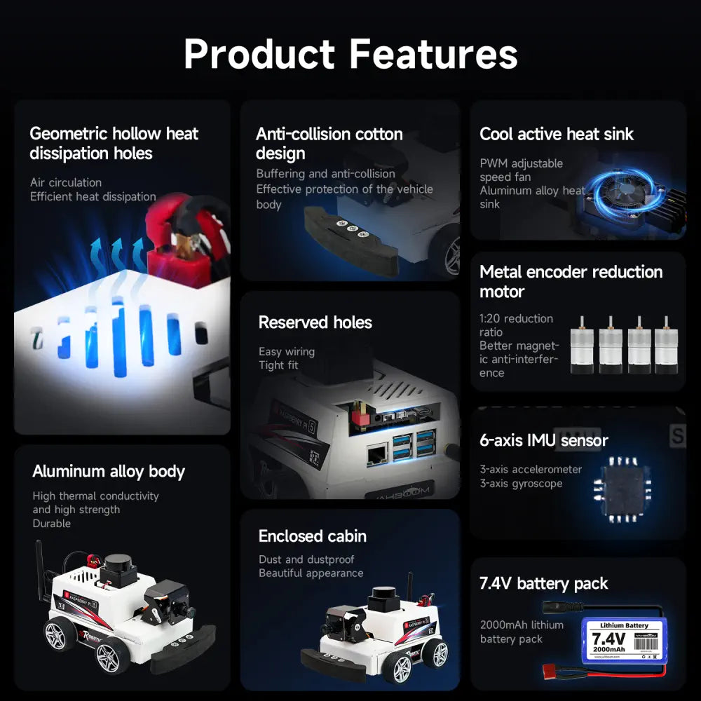 Yahboom Raspberry Pi 5 AI Visual ROS2 Robot Car Kit 2DOF Lidar Stem ...