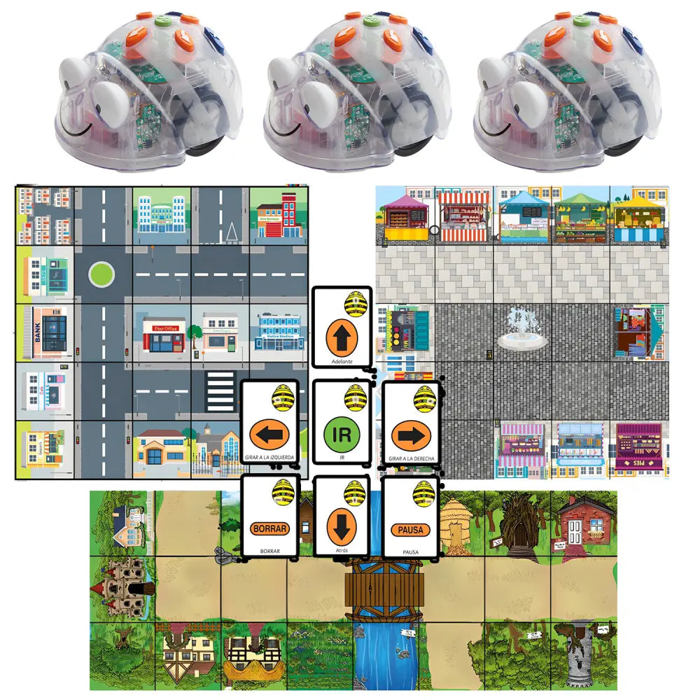 TTS Blue-Bot Classroom Bundle with 49x A5 Sequence Cards, Marketplace Mat &amp; Fairy Tale Mat - Programmable Floor Robot, STEM Learning &amp; Coding Activities for Kids
