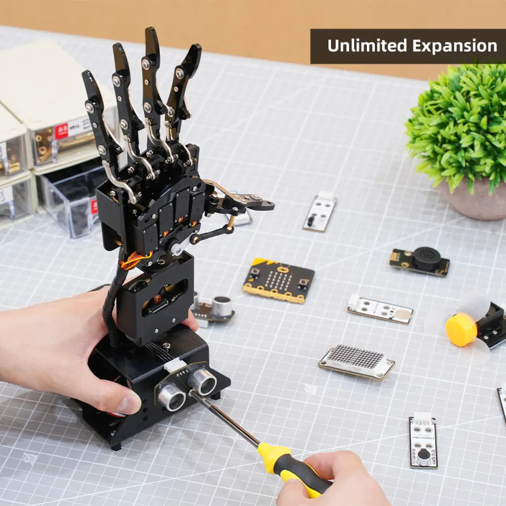 Open-Source Robotic Hand AiHand Powered by micro:bit V2 Programming Educational Robot, Support WonderCam AI Vision Module (With micro:bit V2.0)
