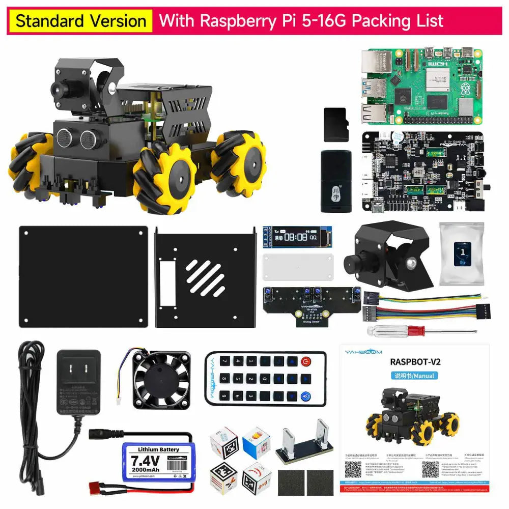 Yahboom AI Vision Robot Raspberry Pi 5 Car Support Python Progamming Open Source-Standard Version(RPi 16GB Board)