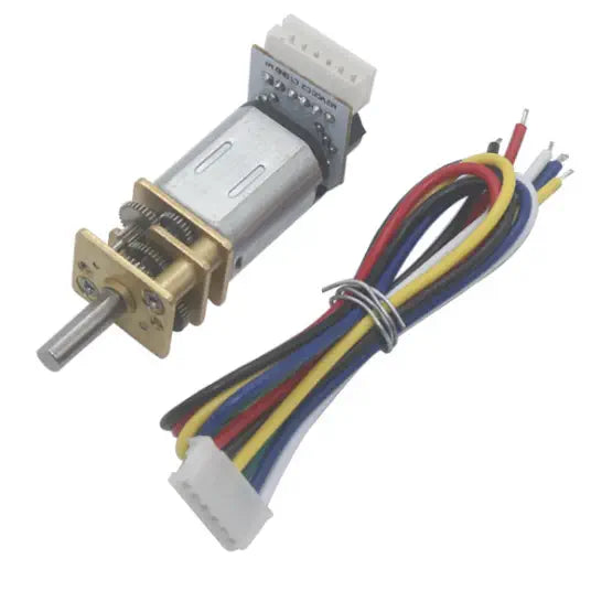 6V 100:1 Micro Metal Gearmotor w/ Encoder & Cable, 150rpm - RobotShop