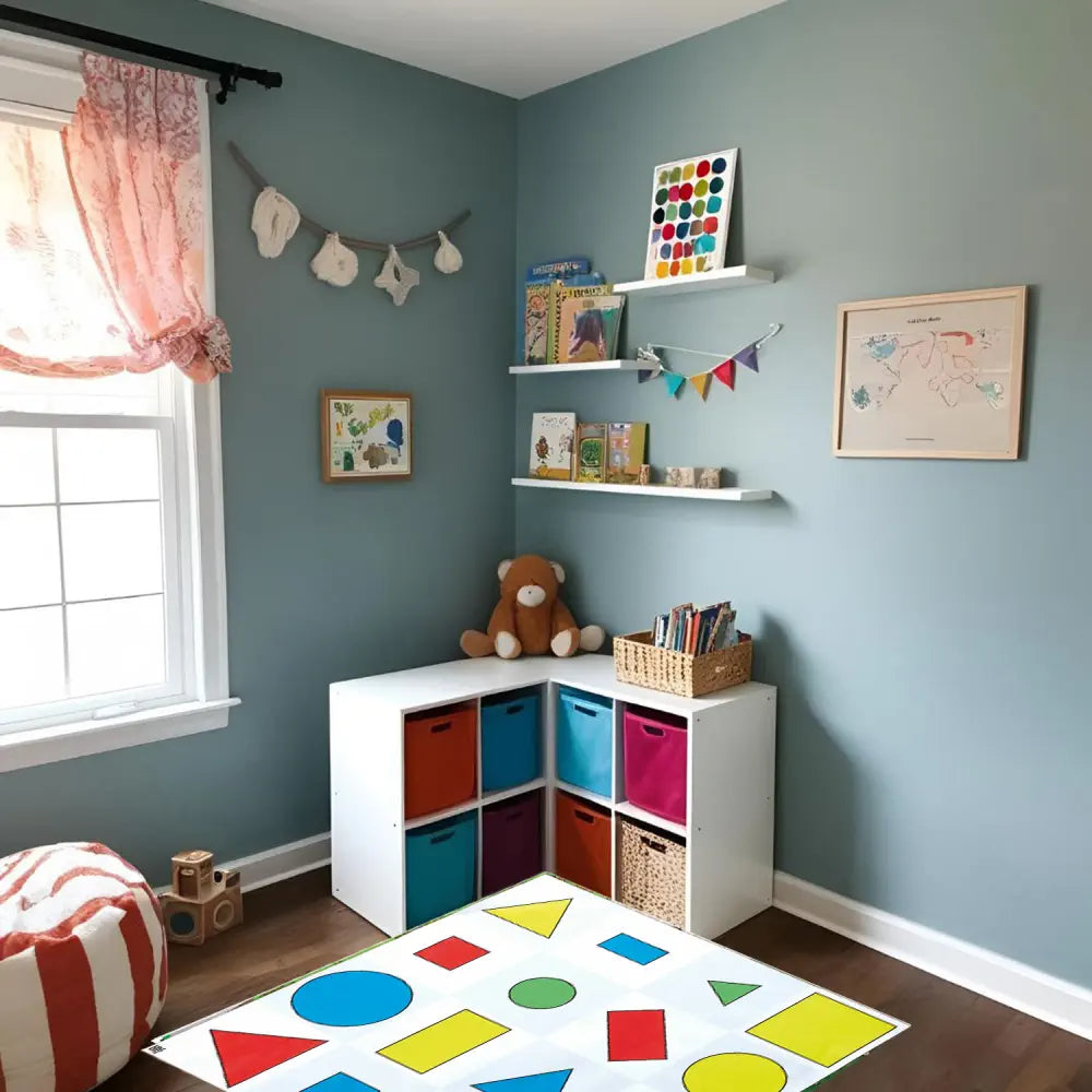 Bee-Bot &amp; Blue-Bot Shapes, Color, Size and 3D Shapes Themed Activity Floor Mat for Coding Robots, STEM Learning, KS1 Geometry, Direction &amp; Position - Durable Classroom Mat