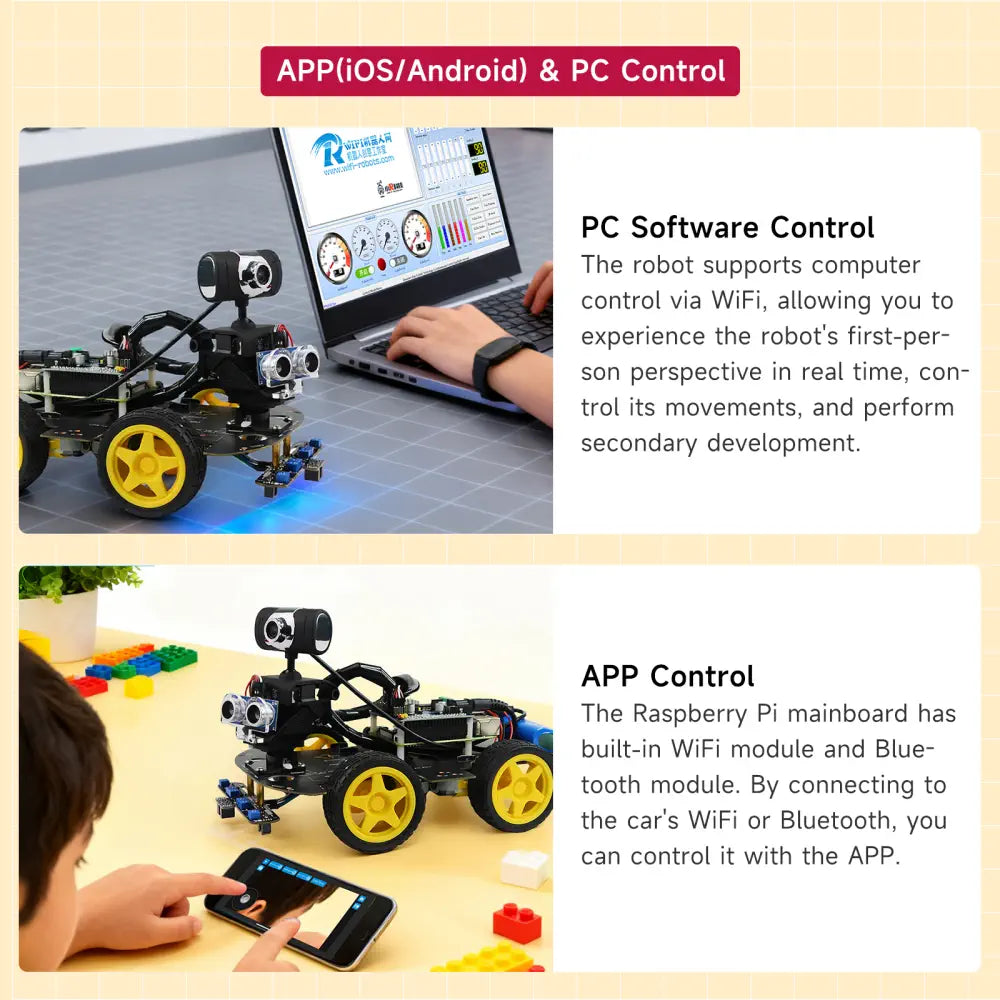 Smart Robot Car Kit with Raspberry Pi 4B/5, Open Source Python, AI Visual Recognition Line Tracking Obstacle Avoidance, Electronic DIY Kit Programming Robotic Gifts (with Raspberry Pi 4B4G)