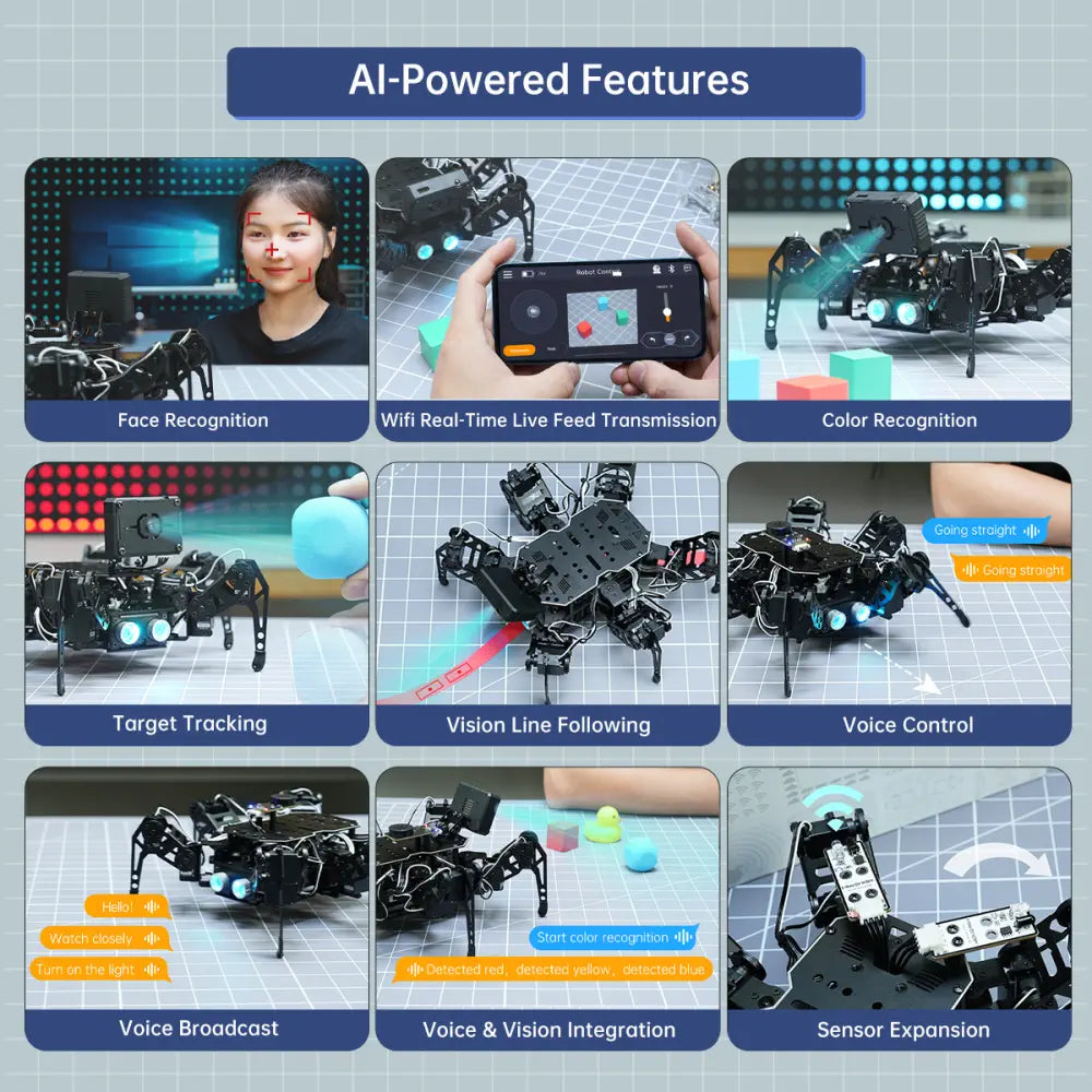 Hiwonder miniHexa AI Hexapod Robot with AI Vision &amp; Voice Interaction, Support Arduino Programming &amp; Sensor Expansion - Standard Kit