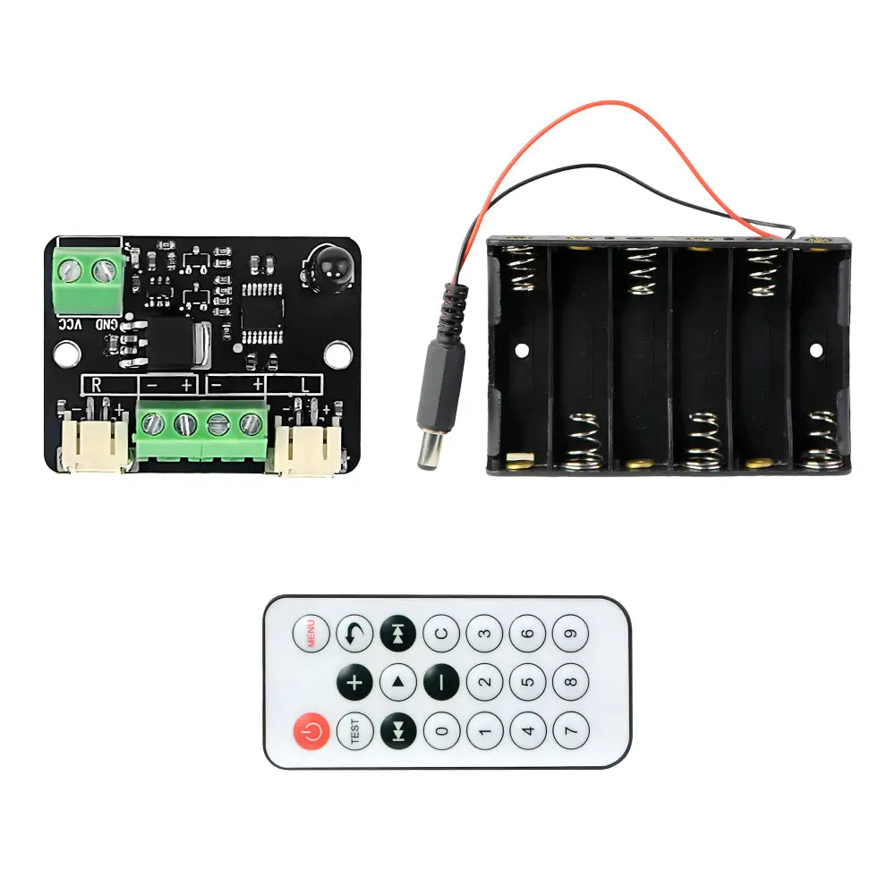 Infrared Remote Control Motor Driver Kit - Dual Motor Controller Module with Receiver and PH2.0 Interfaces, Includes Remote &amp; Battery Box, Easy to Install for Robotics, DIY Projects