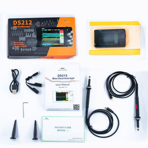 Pocket-Sized DS212 Oscilloscope, Rechargeable, 2 Channels, 1MHz