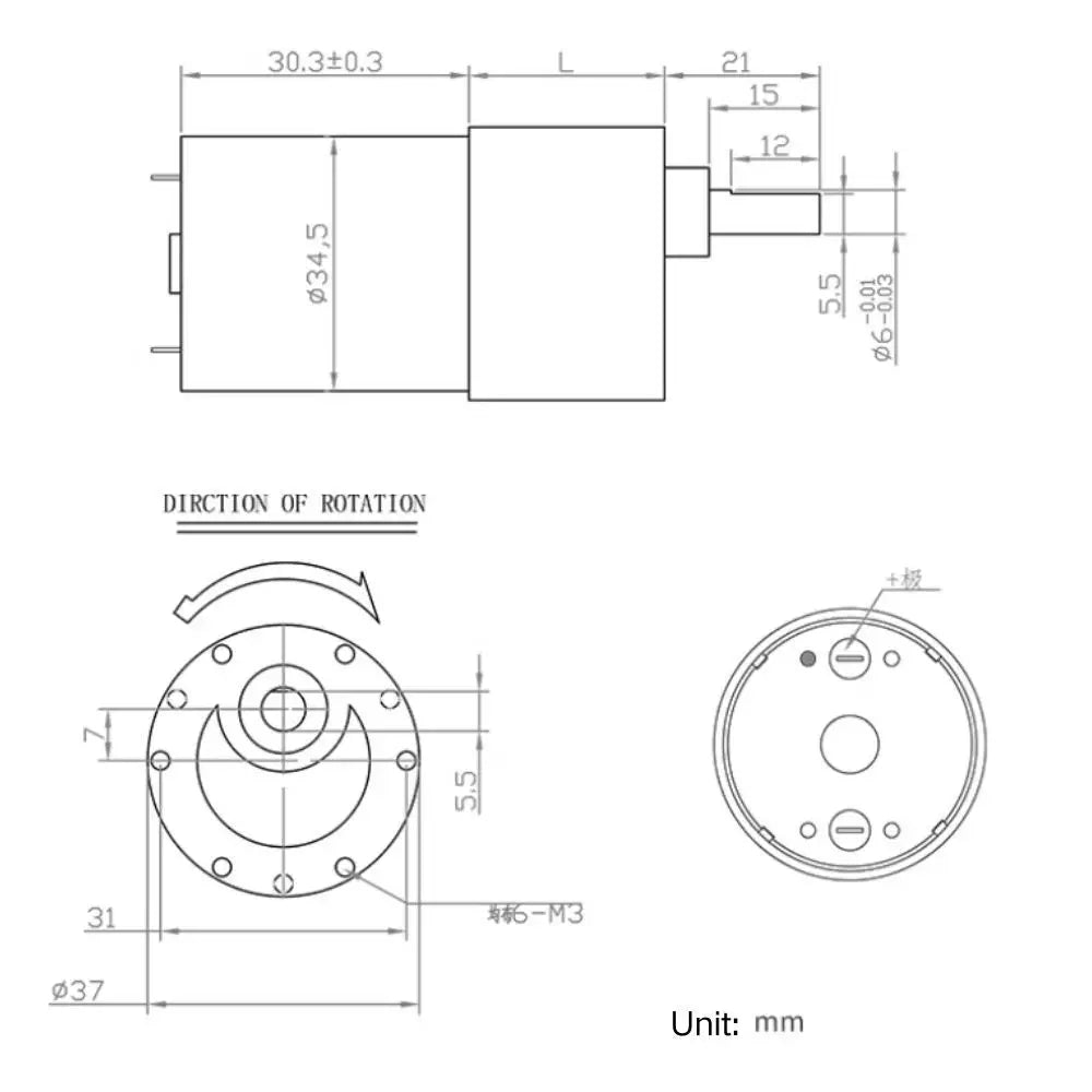 37Dx59L mm 12V 20RPM Metal Brushed Geared Motor