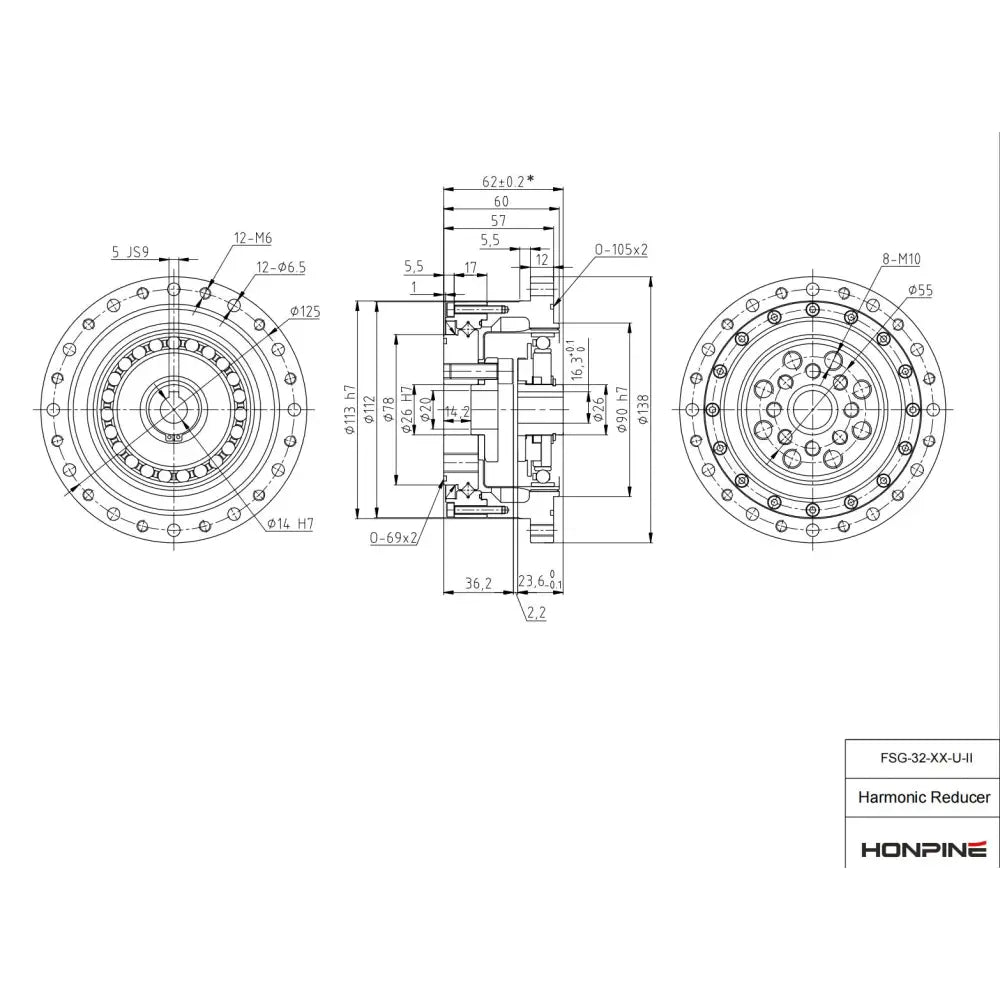 Coaxial Input Output Harmonic Gear Speed Reduction Gearbox