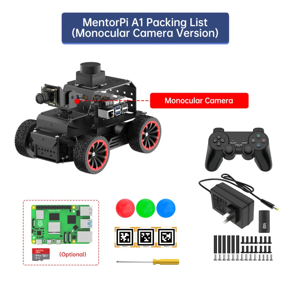 Hiwonder MentorPi A1 Raspberry Pi Robot Car – Ackerman Chassis, ROS2 AI Coding Robot with Large AI model ChatGPT, SLAM and Autonomous Driving (Starter Kit with Raspberry Pi 5 4GB)
