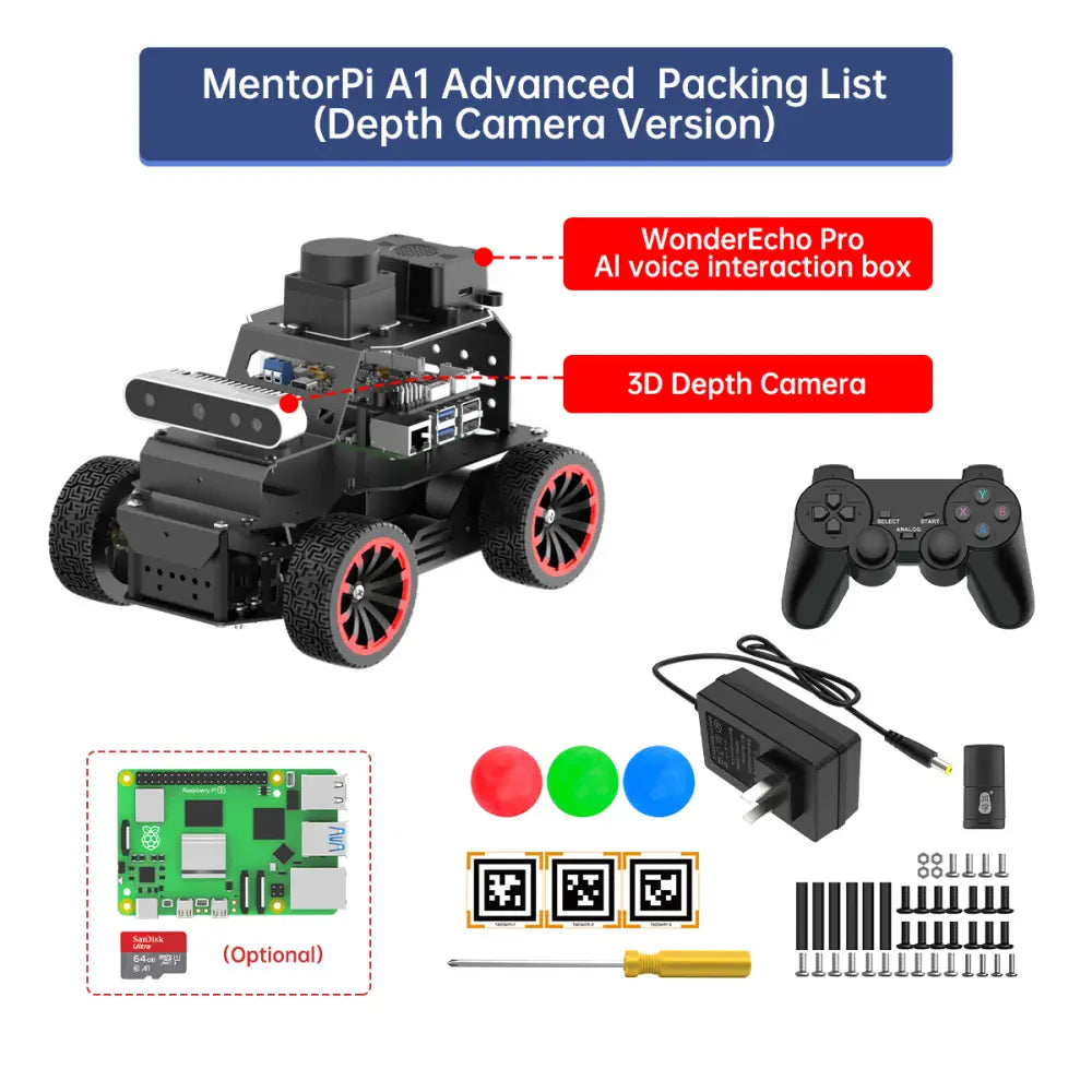 Hiwonder MentorPi A1 Raspberry Pi Robot Car – Ackerman Chassis, ROS2 AI Coding Robot with Large AI model ChatGPT, SLAM and Autonomous Driving (Advanced Kit with Raspberry Pi 5 4GB)