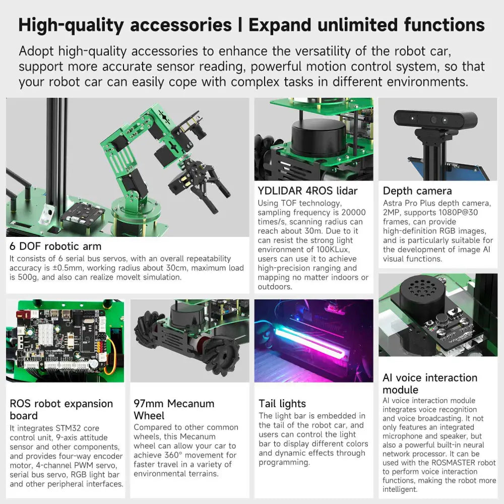 Yahboom Rosmaster X3 Plus 6-DOF Robotic Arm with AI Vision and Voice Control include Jetson Orin NX SUPER 8GB Board