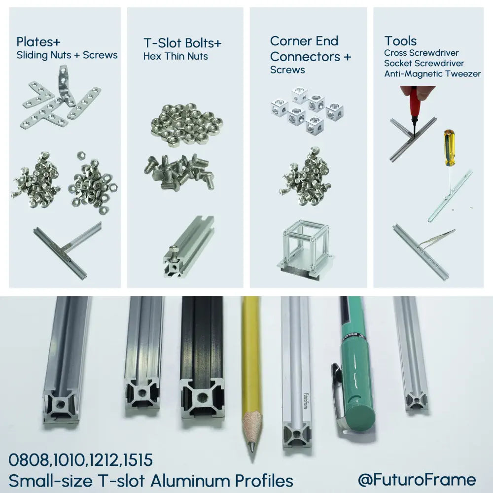 Aluminum Profiles, 10x10mm, 1000mm, 4 Pieces, Silver