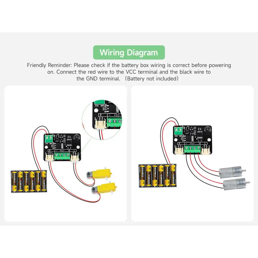 Infrared Remote Control Motor Driver Kit - Dual Motor Controller Module with Receiver and PH2.0 Interfaces, Includes Remote &amp; Battery Box, Easy to Install for Robotics, DIY Projects