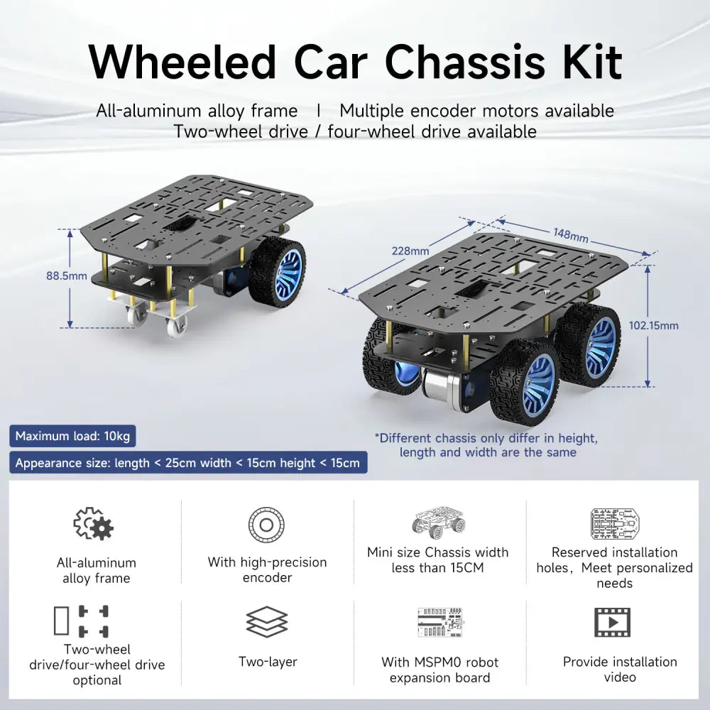 Yahboom MSPM0 Smart Robot Car Aluminum Alloy Chassis Kit-- Four-wheel drive