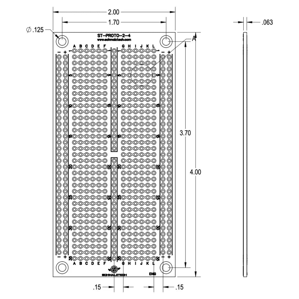 Prototyping PCB, Protoboard - 2" x 4"