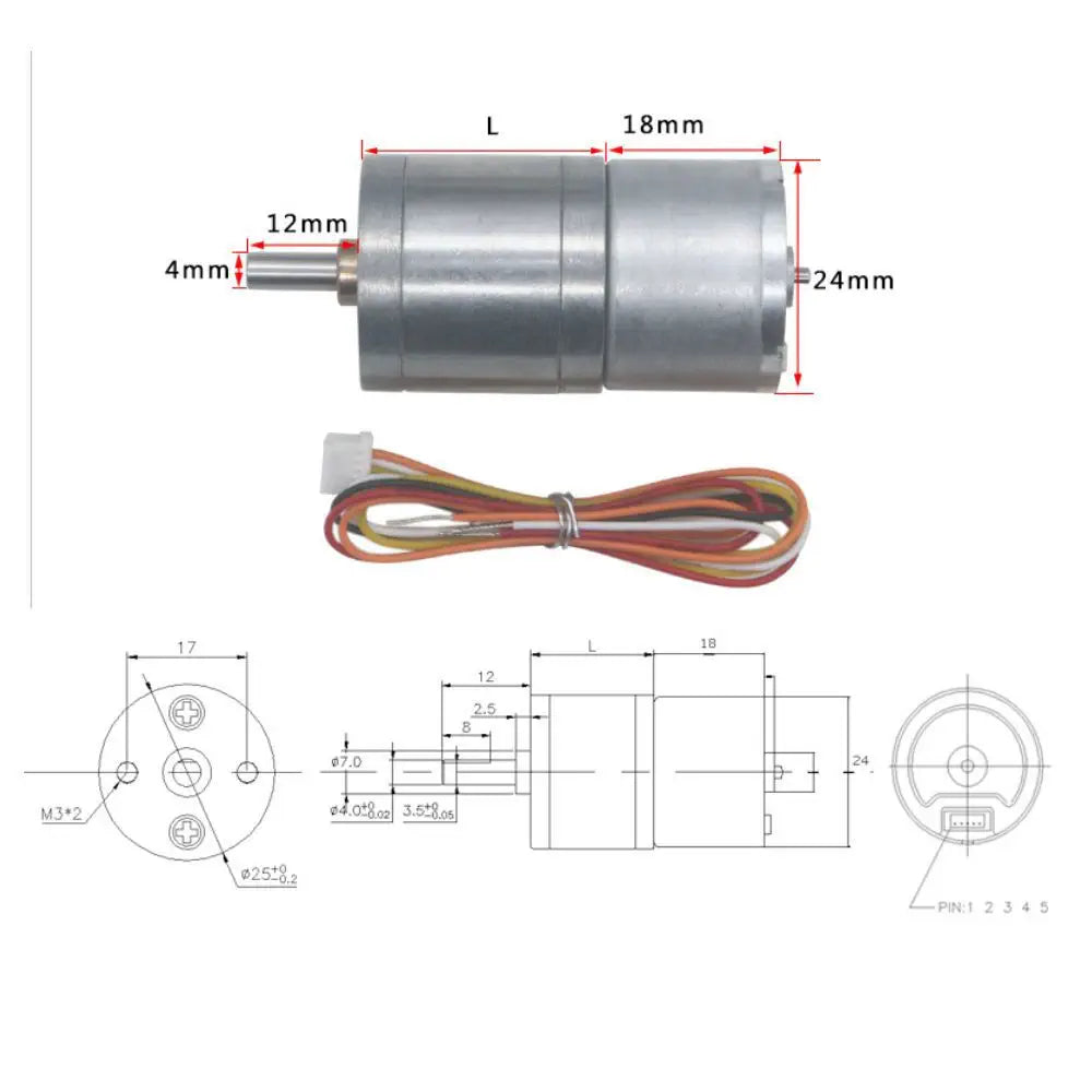 12V 100RPM 25D 2418 Brushless DC gear motor
