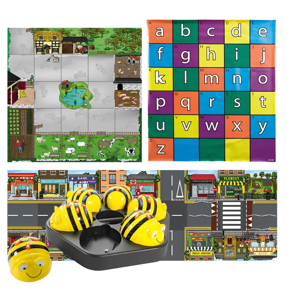 TTS Bee-Bot Coding Robot Class Pack - See &amp; Say Version - 6 Robots with 3 Activity Mats, Recharging Docking Station, STEM Floor Programming - Starter Bundle