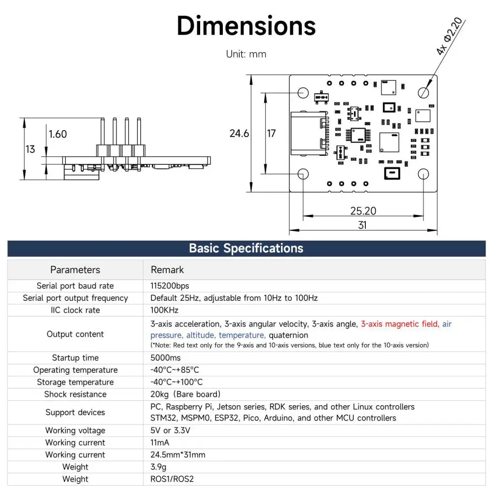 Yahboom IMU sensor module AHRS support ROS1 ROS2 for Jetson Raspberry Pi-6-axis IMU