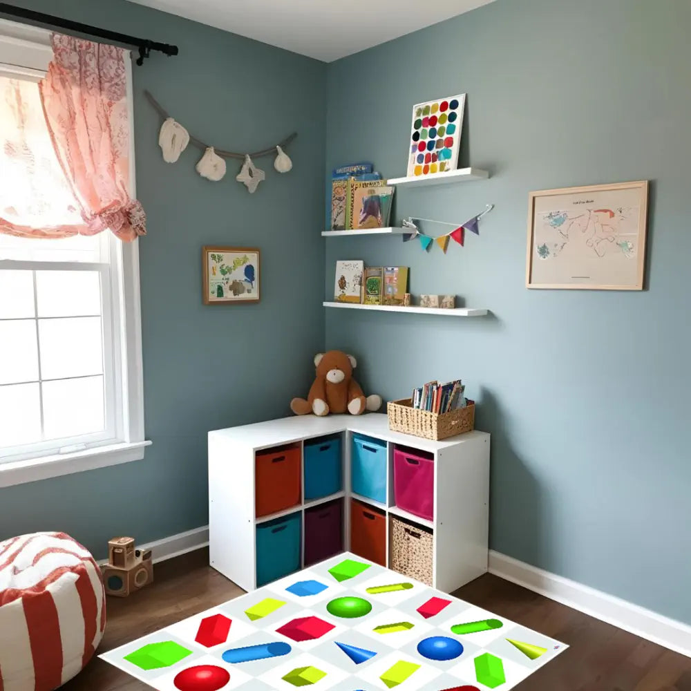 Bee-Bot &amp; Blue-Bot Shapes, Color, Size and 3D Shapes Themed Activity Floor Mat for Coding Robots, STEM Learning, KS1 Geometry, Direction &amp; Position - Durable Classroom Mat
