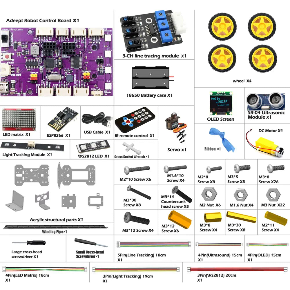 Adeept 4WD Smart Car Kit (Compatible w/ Arduino IDE) - RobotShop
