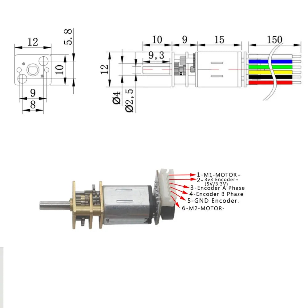 6V 5:1 Micro Metal Gearmotor w/ Encoder &amp; Cable, 3000rpm