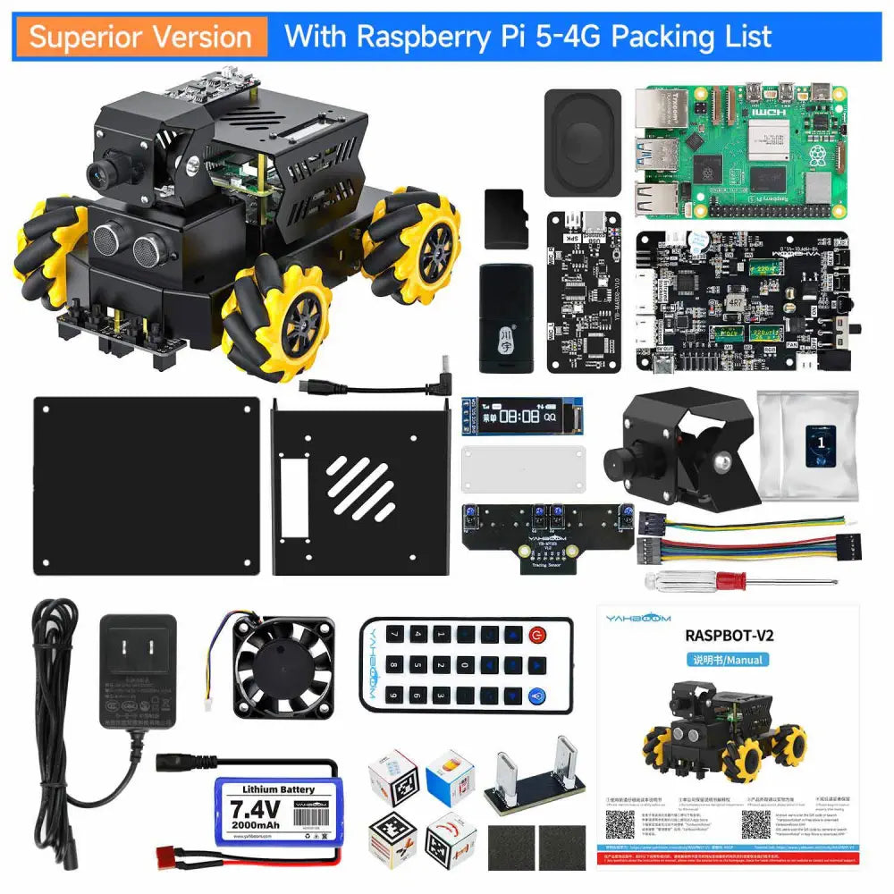 Yahboom AI Vision Robot Raspberry Pi 5 Car Support Python Progamming Open Source-Superior Version((RPi5 4GB Board))