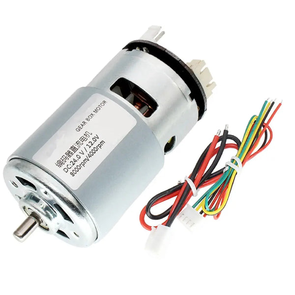 775 Size DC Motor with Encoder, 12V - 4100 RPM - RobotShop