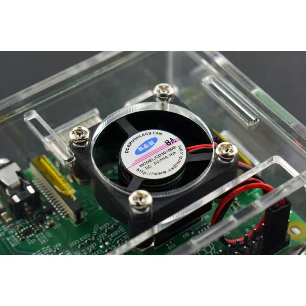 DFRobot Transparent Acrylic Case for Raspberry Pi B+/2B/3B (w/ Fan)