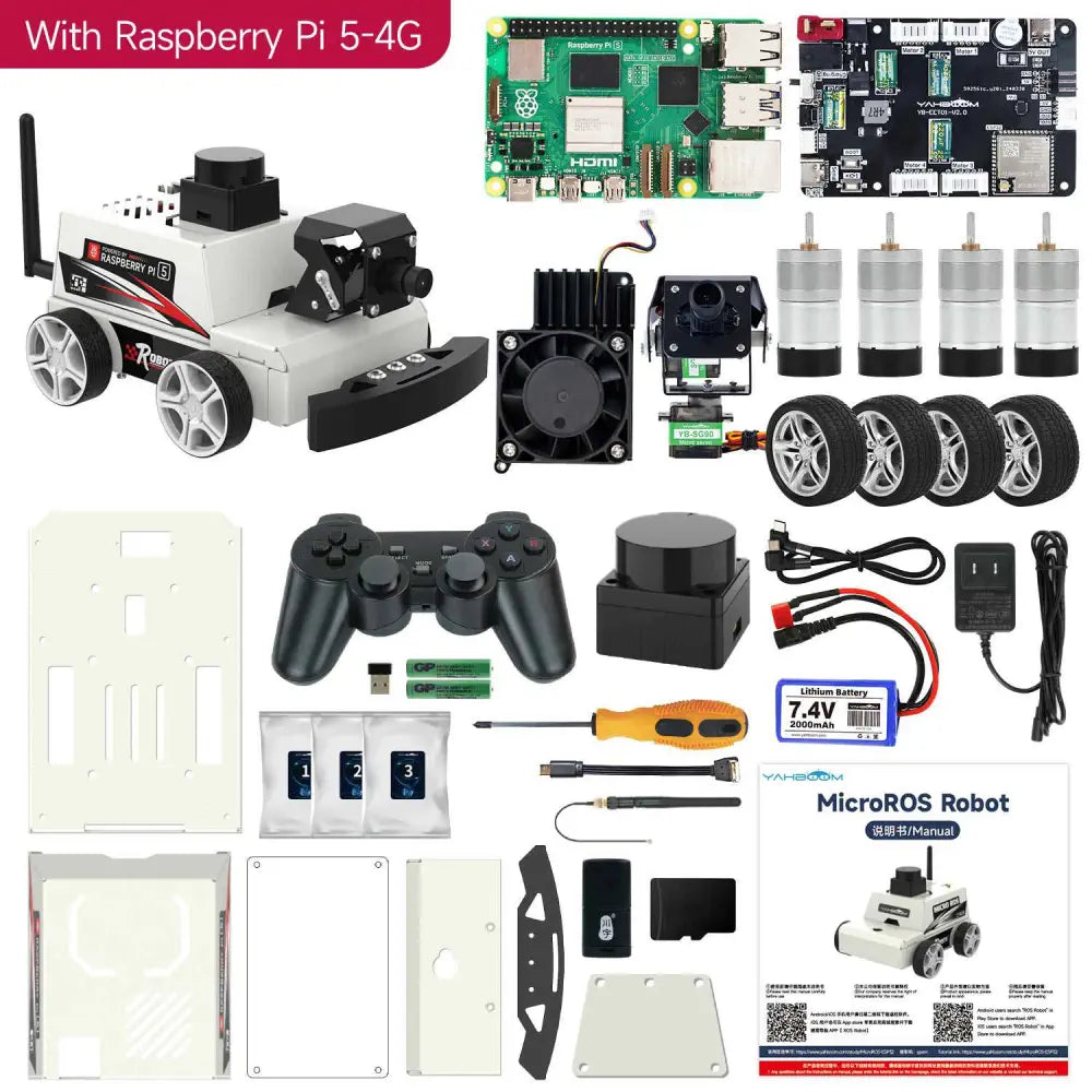 Yahboom Raspberry Pi 5 AI Visual ROS2 Robot Car Kit 2DOF Lidar Stem ...