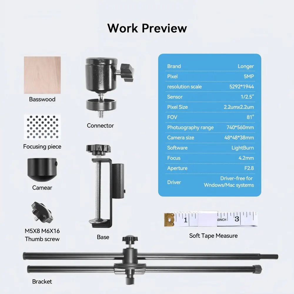 LONGER Laser Engraver Camera Kits,5MP, 740*560mm View Area