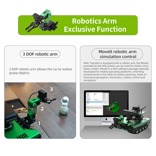 Yahboom Transbot ROS AI Robot for Raspberry Pi 4B  with High Definition Camera and 3-DOF Robotic Arm(Raspberry Pi Board NOT Include)