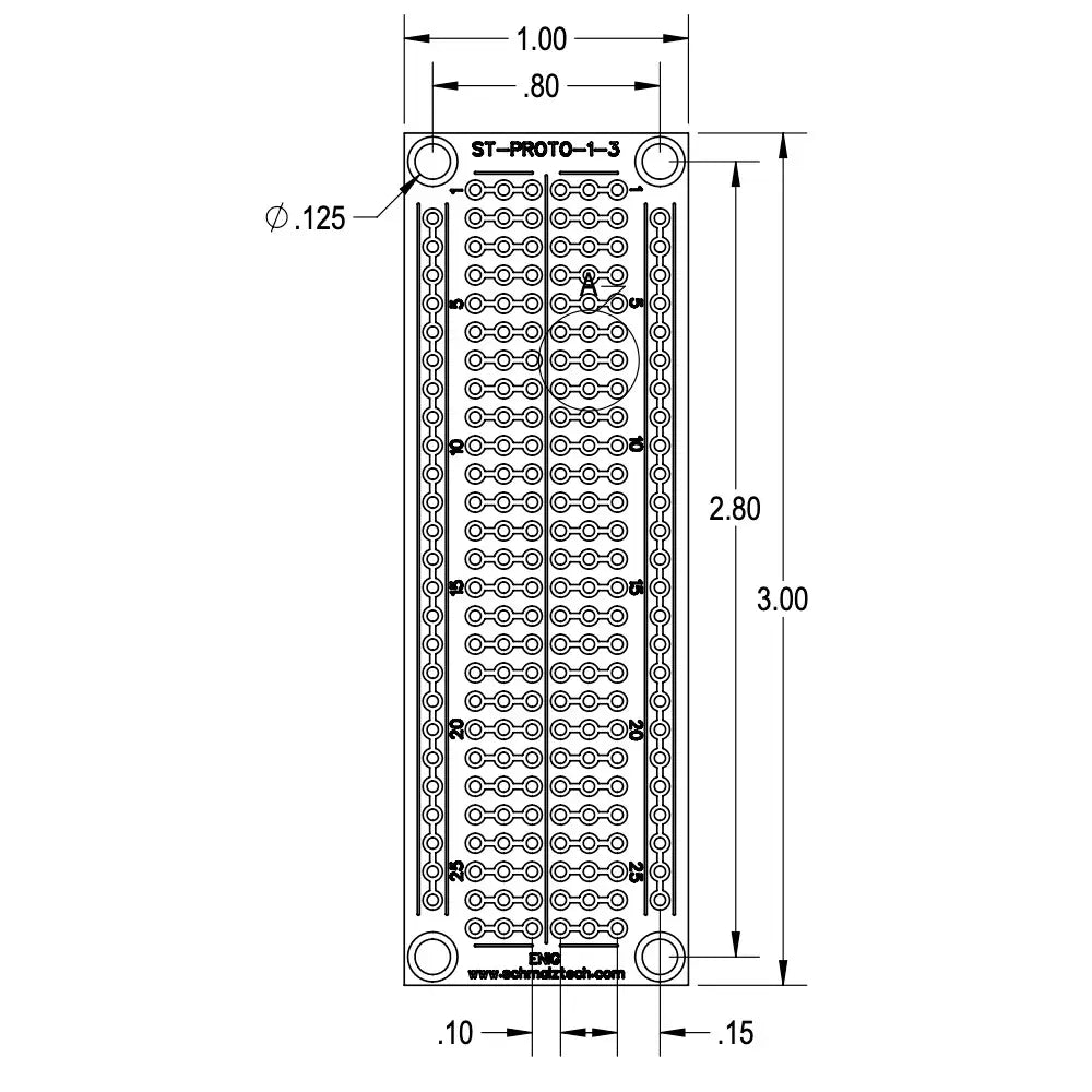 Prototyping PCB, Protoboard - 1" x 3"