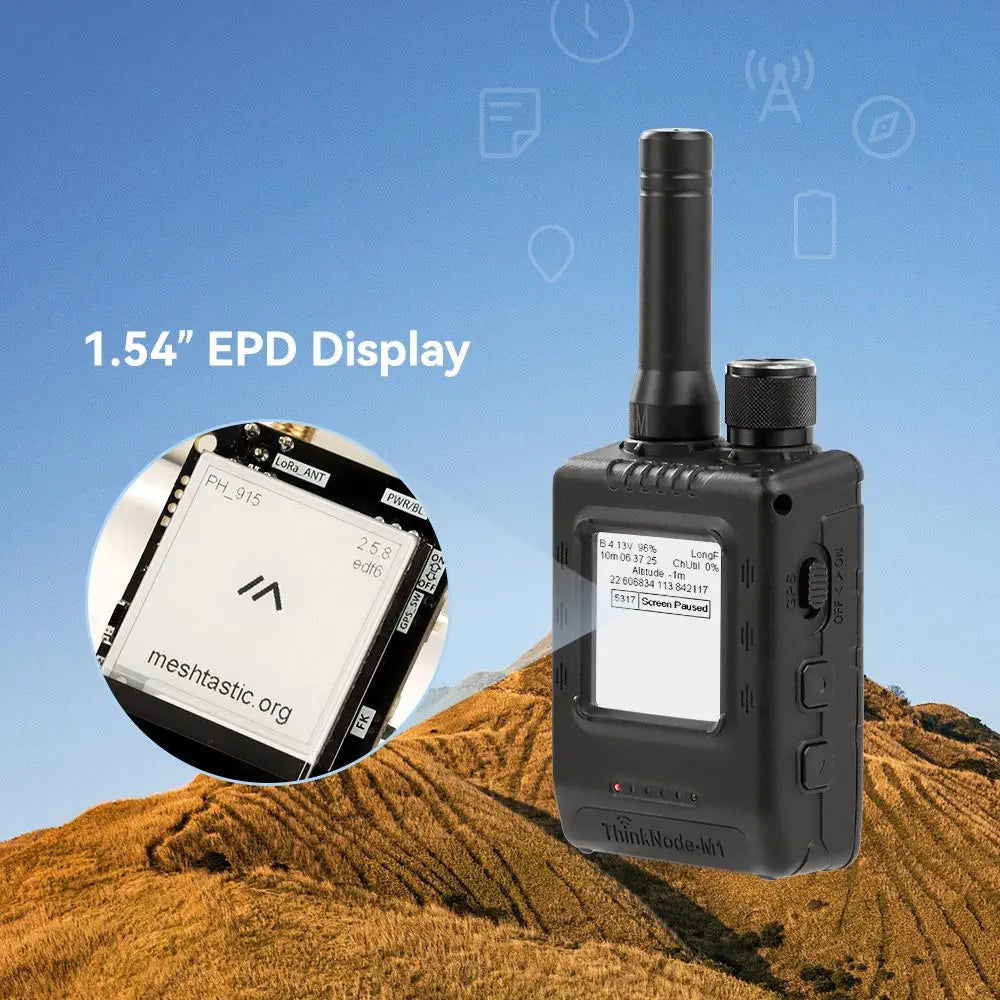 Elecrow ThinkNode M1 LoRa Meshtastic Transceiver 1.54" EPD Screen, GPS Function, nRF52840 w/ Case 868 MHz
