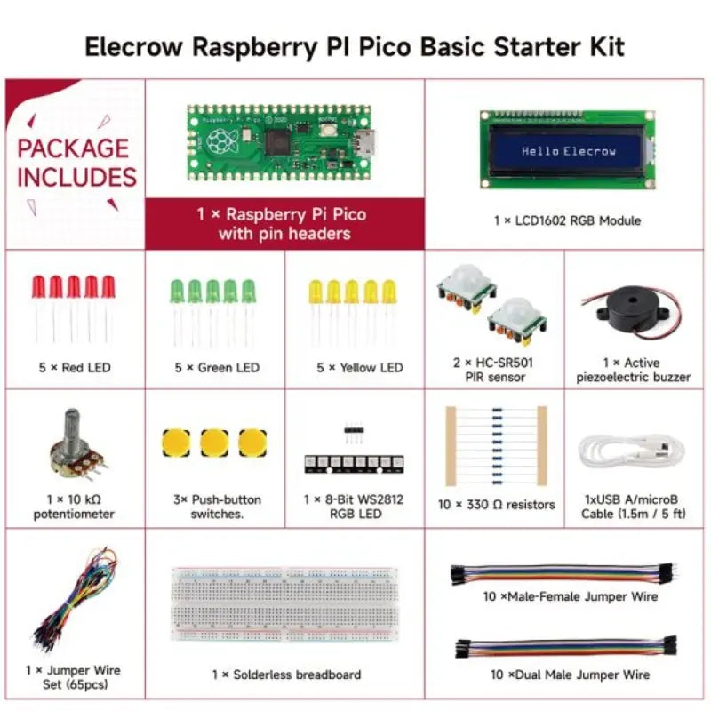 Elecrow Raspberry Pi Pico Starter Kit w/ 25 Lessons
