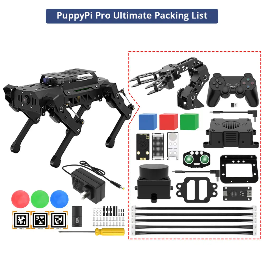 Hiwonder PuppyPi ROS Quadruped Robot with Raspberry Pi, Integrated