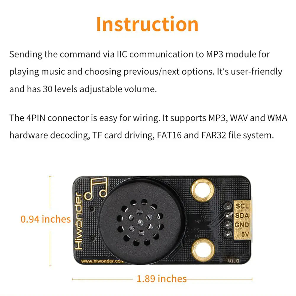 Hiwonder MP3 Module Programming Music Player w/ TF Card Support &amp; MP3/WAV Decoding