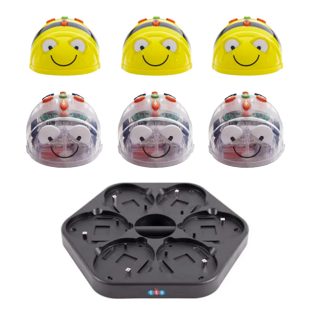 TTS Bee Bot Programmable Floor Robot Starter Set - 3 Bee Bots, 3 Blue Bots with Docking Station - See &amp; Say Version, STEM Learning Classroom Coding Bundle | Ages 3+