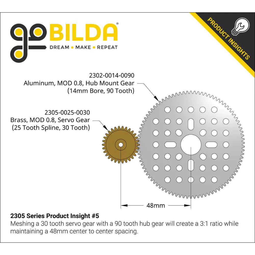 ServoCity 2305 Series Brass, MOD 0.8, Servo Gear (25 Tooth Spline, 30 Tooth)