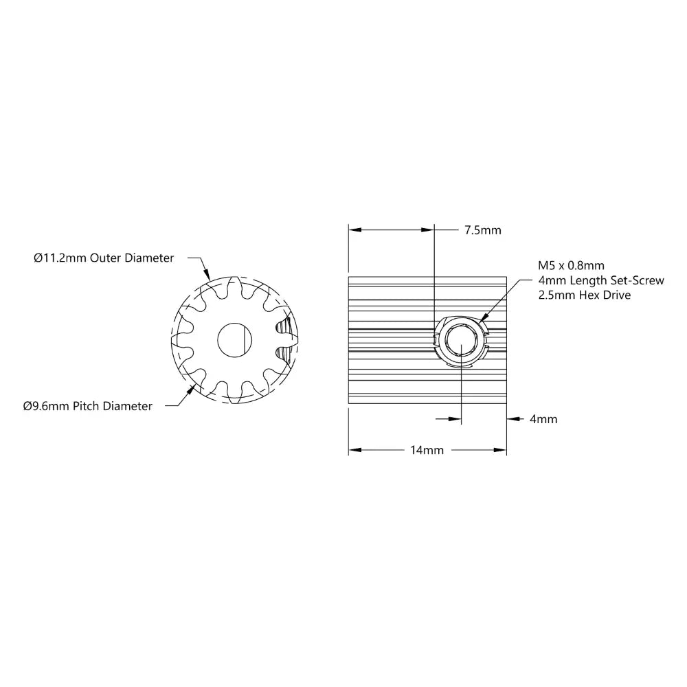 ServoCity 2303 Series, MOD 0.8 Pinion Gear (3mm Round Bore, 12 Tooth)