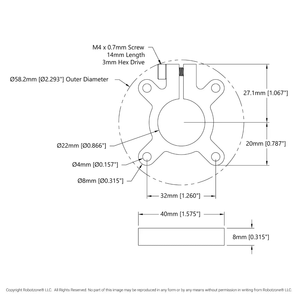 ServoCity 1305 Series Thru-Hole Clamping Hub (22mm Bore)
