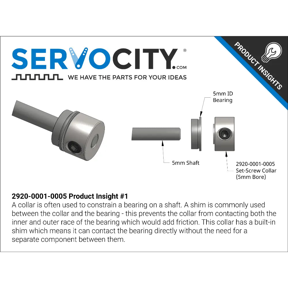 ServoCity 2920 Series Set-Screw Collar 5mm Bore (2x)