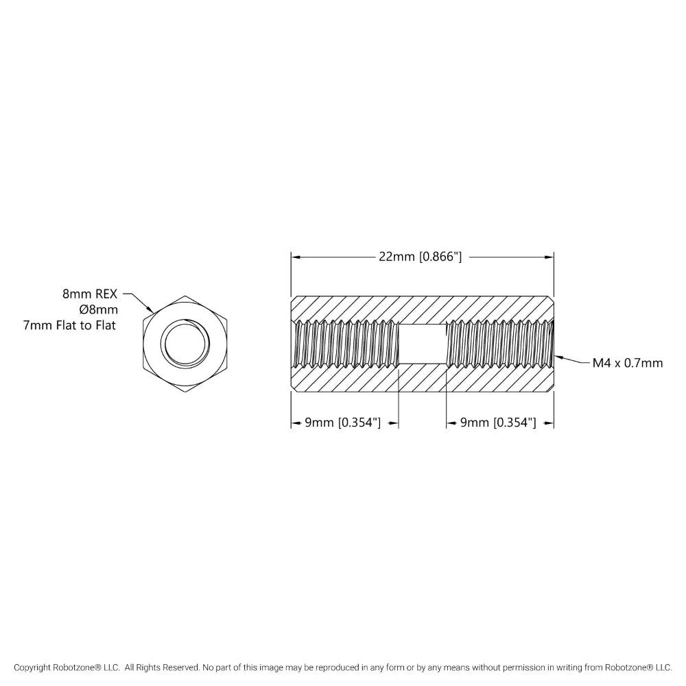 1516 Series 8mm REX Standoff M4 x 0.7mm Threads, 22mm Length (4x)