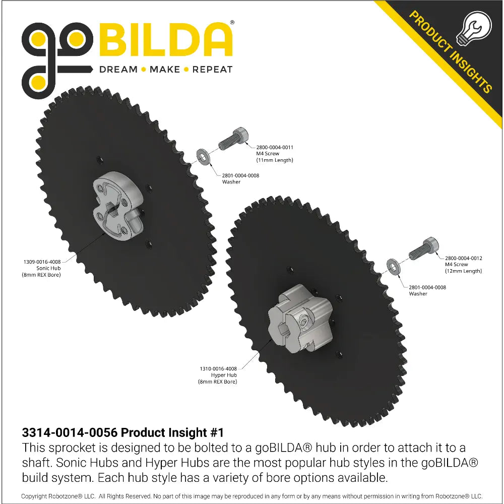 ServoCity #25 Pitch Acetal Hub-Mount Sprocket (14mm Bore, 56 Tooth)