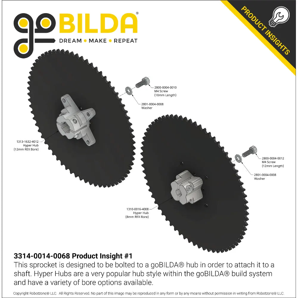 ServoCity #25 Pitch Acetal Hub-Mount Sprocket (14mm Bore, 68 Tooth)